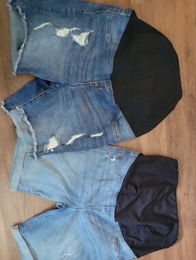 Isabel Maternity Denim Shorts with Black Stretch Panel (Set of 2)